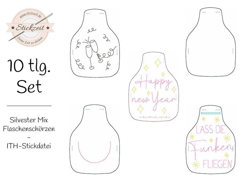 Flaschenschürze Silvester Mix - ITH-Stickdatei